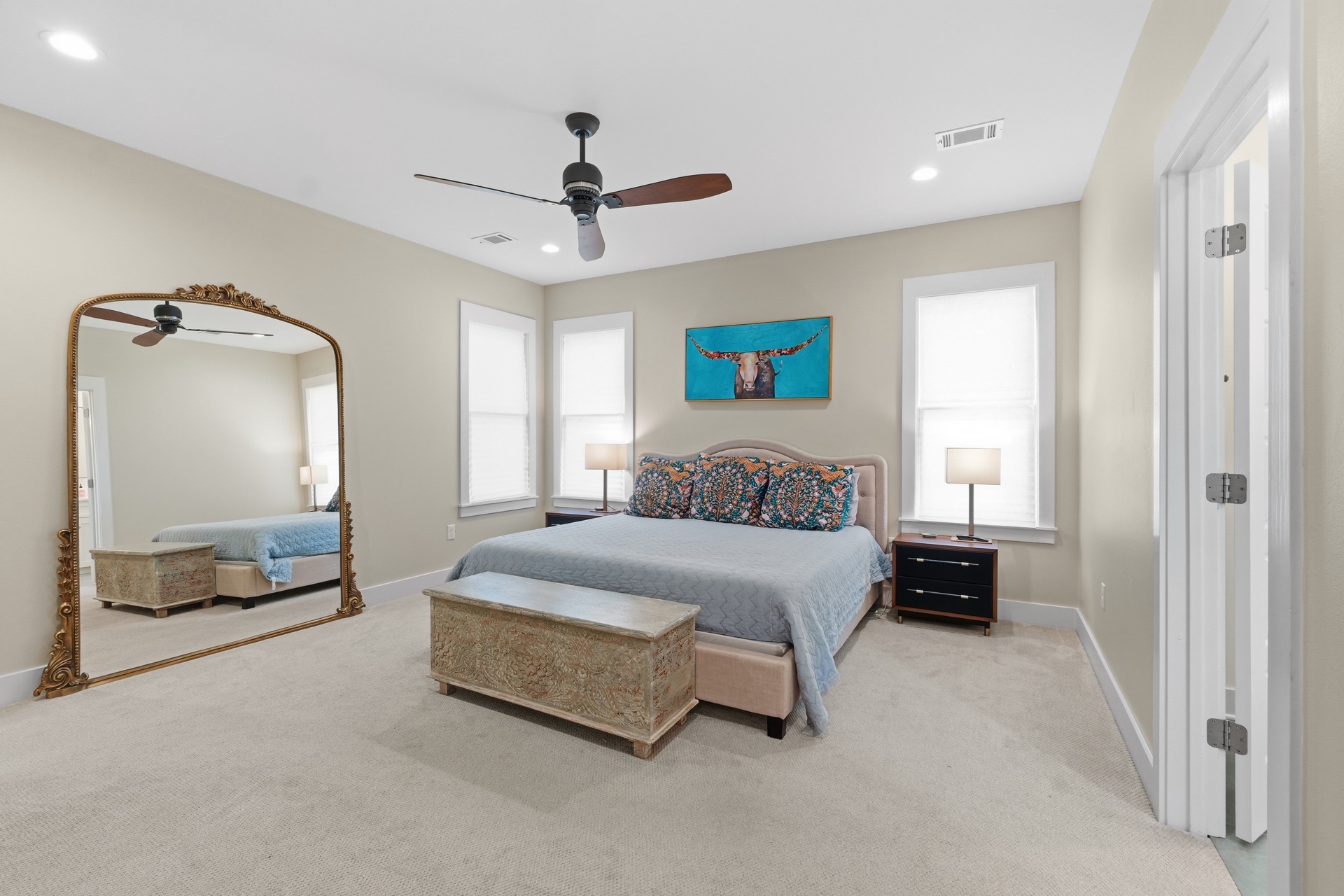 Furnished primary bedroom as shot