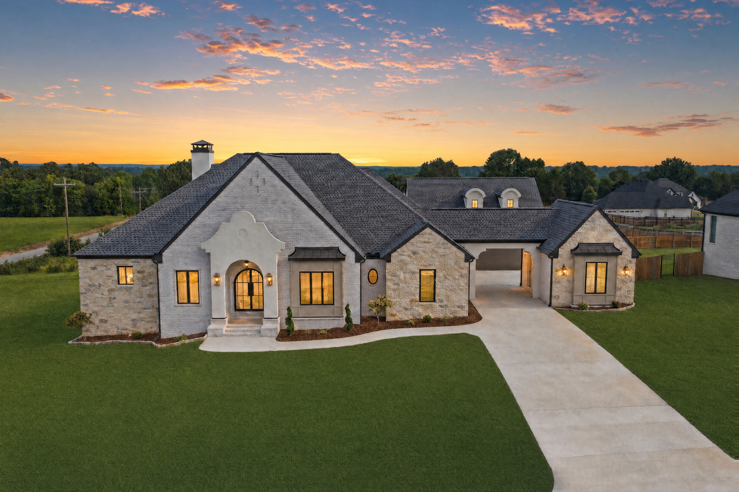 The same home at twilight